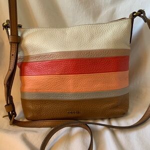 Fossil genuine leather crossbody purse/bag in multi shade stripes